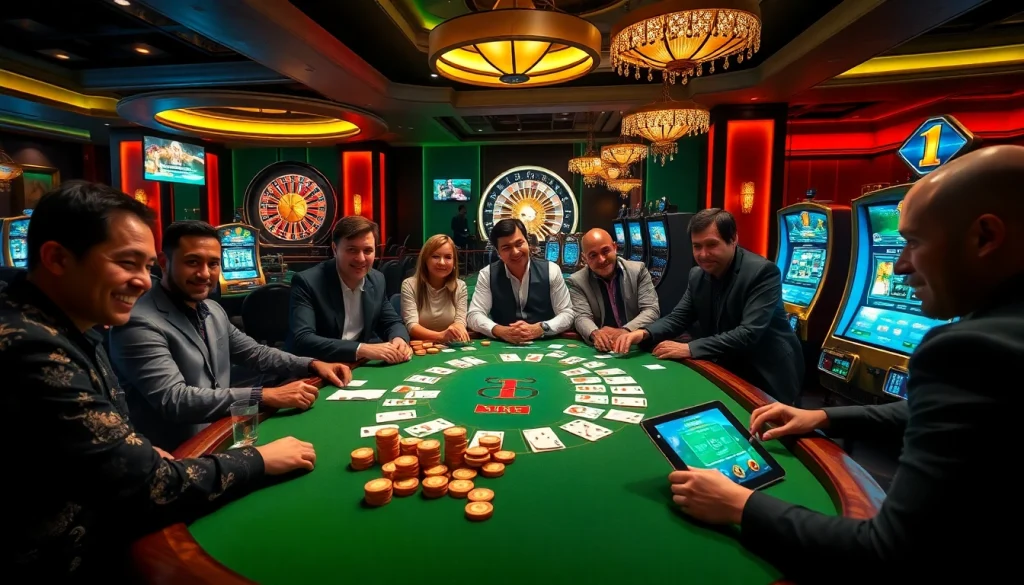 Engaging poker players at the rik vip casino table, featuring vibrant chips and cards.