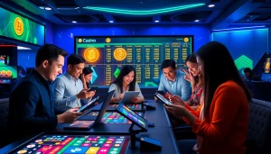 Exciting scene of players enjoying the best crypto casinos online, featuring vibrant digital interfaces and cryptocurrencies.