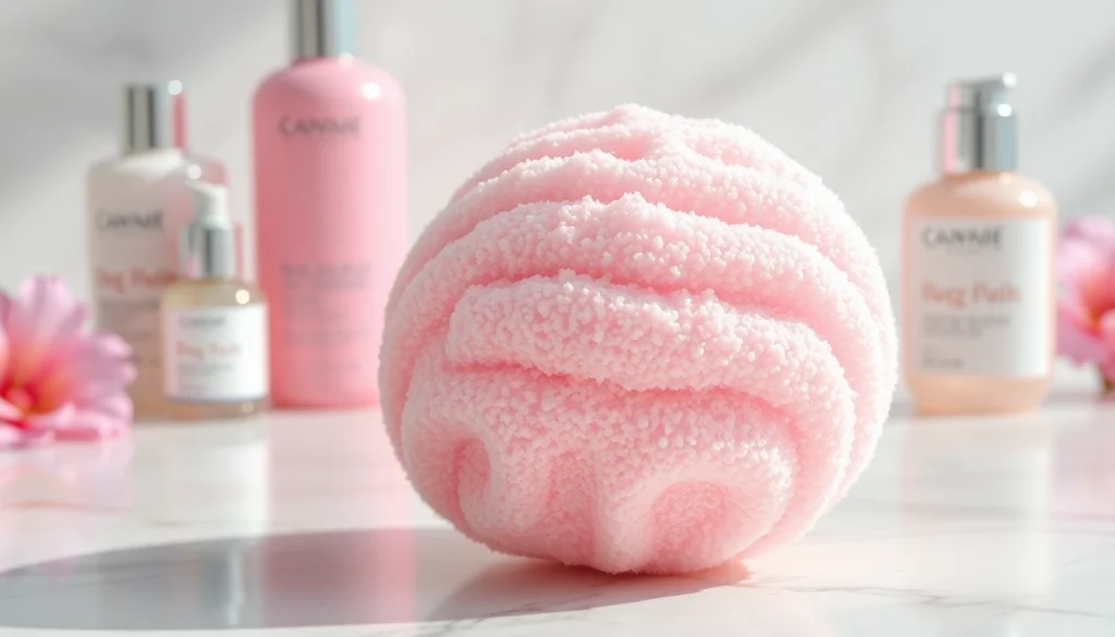 Using a makeup remover loofah for gentle cleansing and skin care.