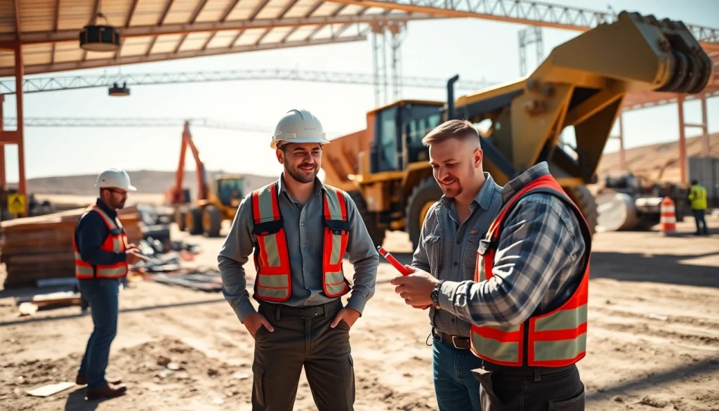 Construction association Wyoming professionals collaborating effectively at a building site.