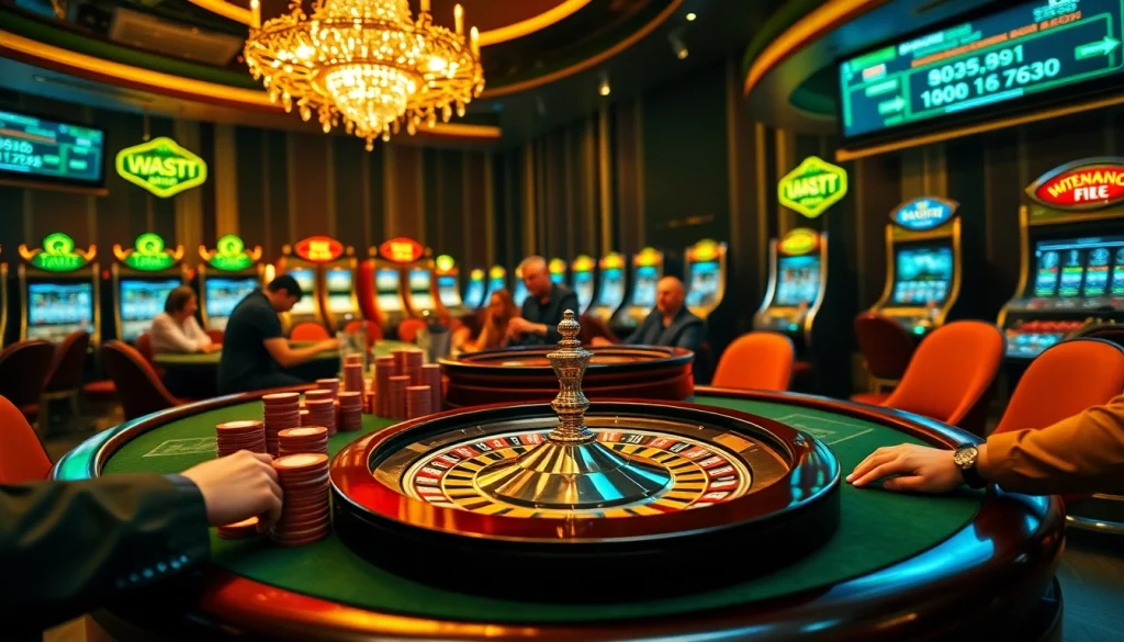 Players engage at a luxurious poker table in a vibrant casino setting related to hidden wiki dark web.