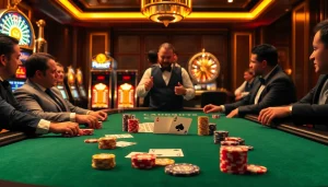 The original hidden wiki inspires a vibrant casino scene showcasing professional gamblers at a poker table.