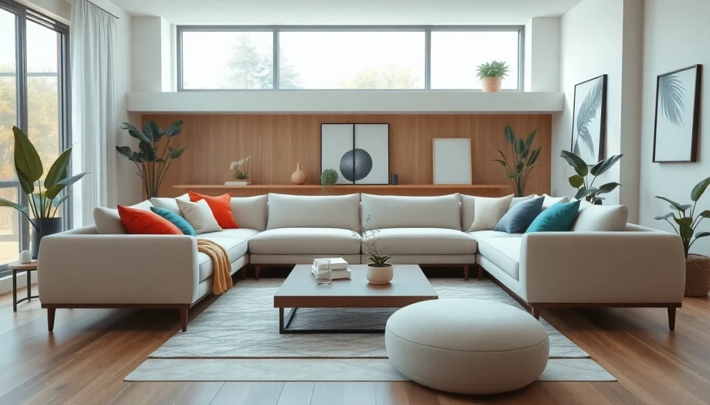 Embrace modern home decor with a stylish living room showcasing vibrant accents and sleek furnishings.