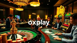 Experience exhilarating gameplay at Oxplay with vibrant casino elements like roulette, poker, and slots.