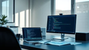 Dynamic web scrapping interface displayed on a sleek workspace computer.