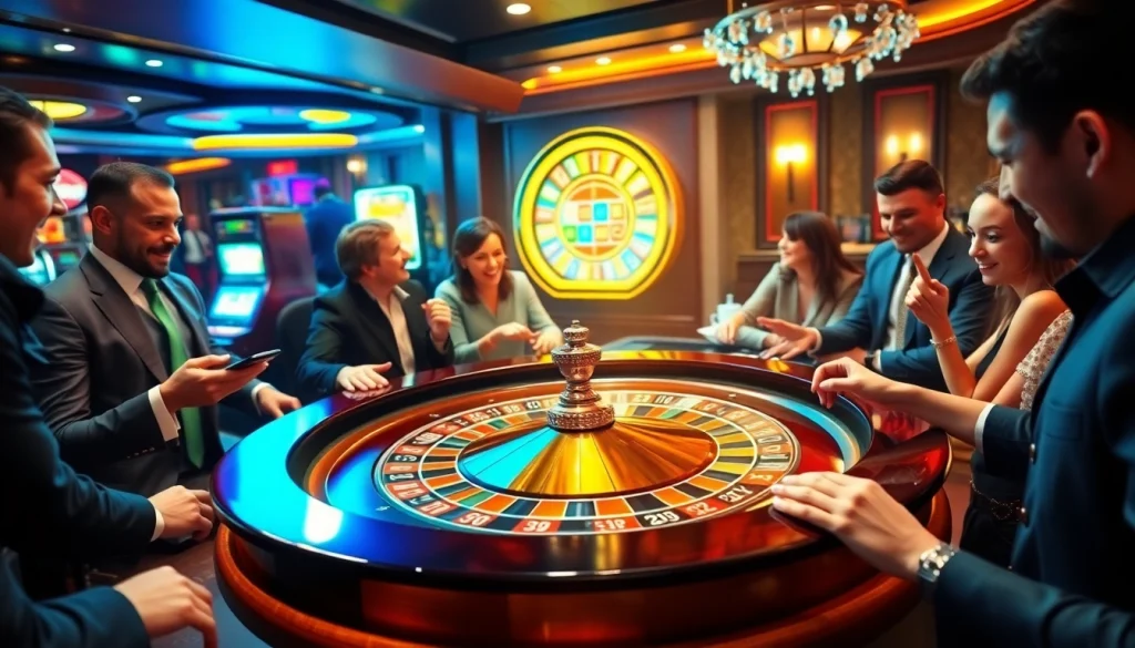 Real-time sports scores enhance the excitement of gambling at a stylish casino with roulette.