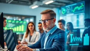 Showcasing an AI integration service provider collaborating with modern technology for efficiency.