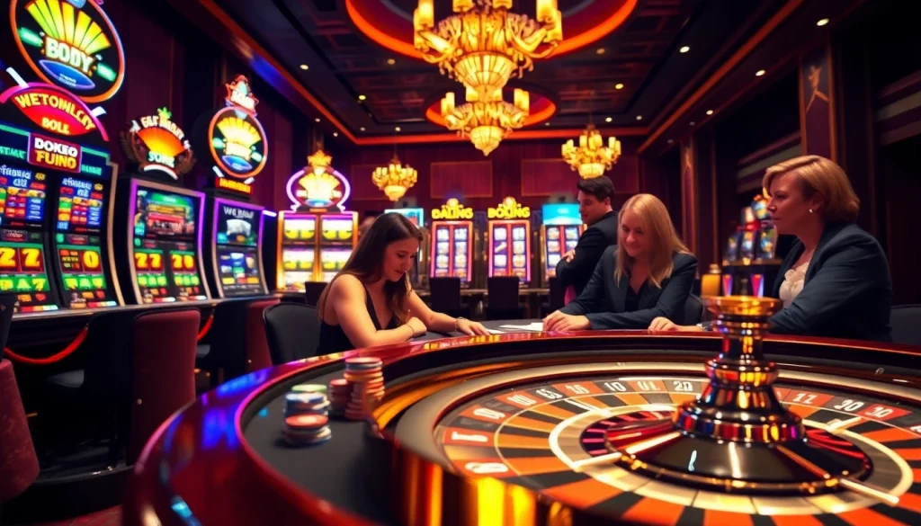 High-stakes action at a luxurious casino with poker players and vb9 betting screens.