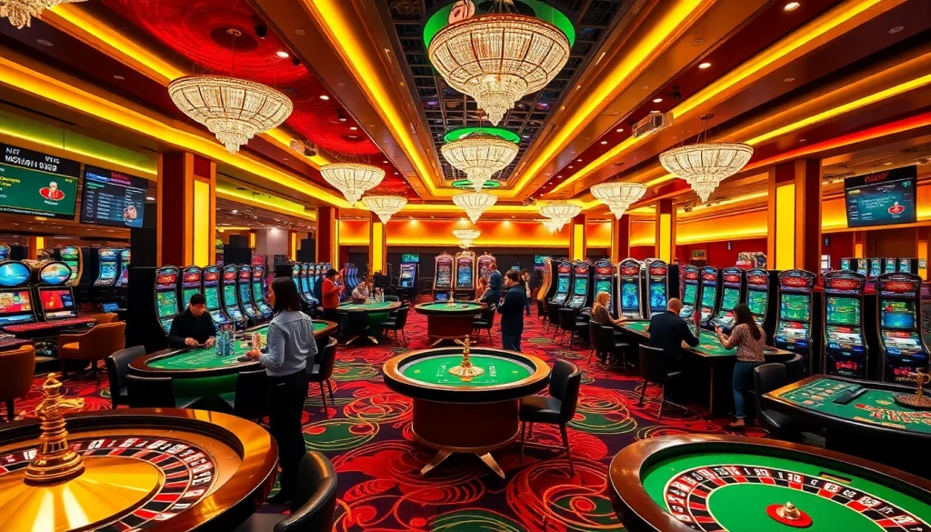 Players enjoying the excitement of OK365 casino games in a vibrant gaming environment.