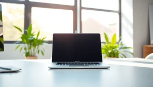 Usar MacBook Air M2 en un entorno de oficina moderno y minimalista.