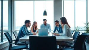 zirvegrupbilgisayar ekibi işbirliği yaparken modern bir ofis ortamında.