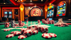 Experience the thrill of high-stakes gameplay with go 88 poker chips and vibrant casino elements in a luxurious setting.