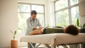 Chiropraktik Stuttgart: Chiropraktor bei der Patientenanpassung in einer ruhigen Praxis.