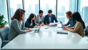 Collaborating team enhances gambit marketing strategies in a bright office environment.