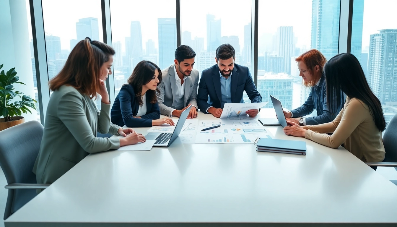 Collaborating team enhances gambit marketing strategies in a bright office environment.