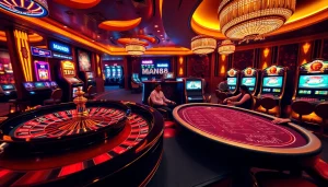 Man88 casino scene showcasing vibrant roulette and poker table, exuding luxury and excitement.