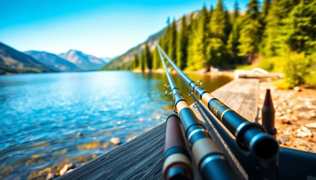 Showcasing the Best fly fishing rods in a tranquil lakeside setting surrounded by nature.