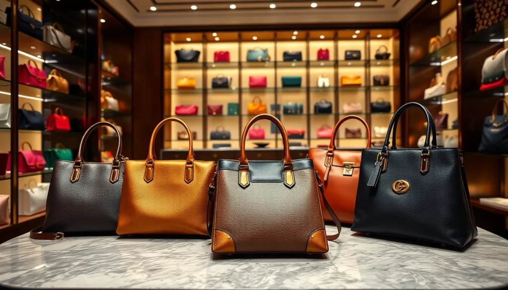 명품 이미테이션 가방을 정교하게 배치한 고급스러운 부티크 내부 모습