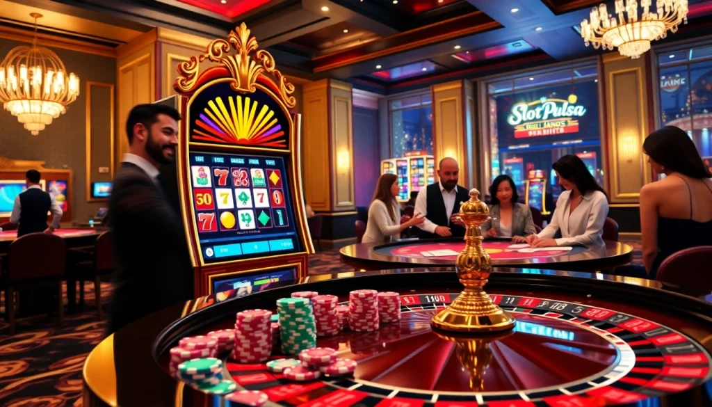 Rasakan kegembiraan aksi slot pulsa dengan permainan kasino yang berwarna-warni dan momen kemenangan.