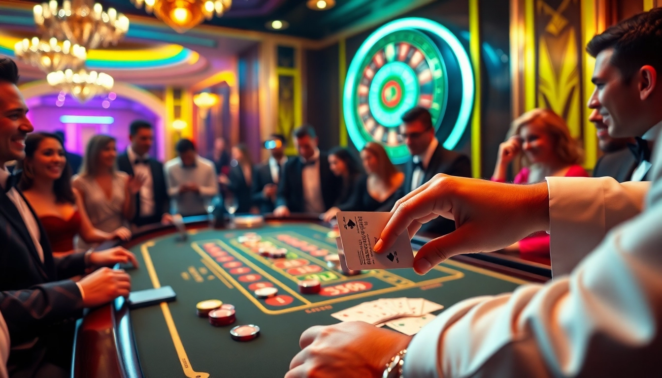 Players enjoying an exciting game at the i9bet casino table under glamorous lighting.