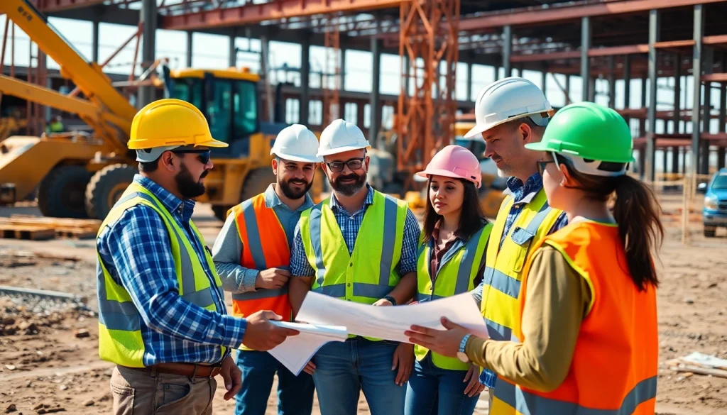 Dynamic scene of construction association South Carolina members collaborating on a project.
