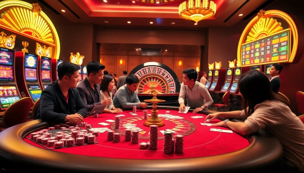 Capture the excitement of GK88 as gamblers celebrate a big win at a luxurious poker table with vibrant casino visuals.