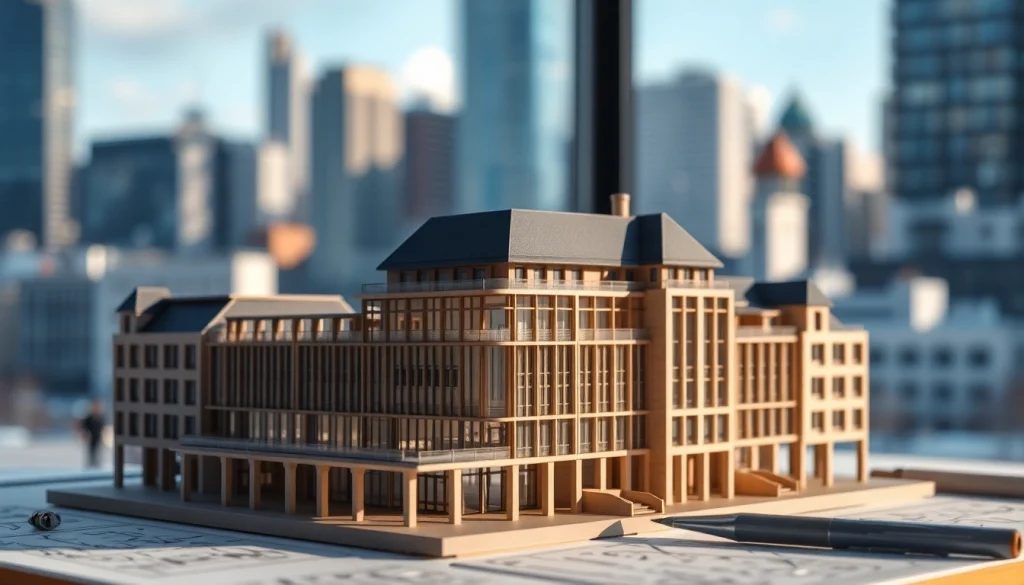 Architekturmodellbau Stuttgart, detailliertes architektonisches Modell in modernem Setting.