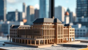 Architekturmodellbau Stuttgart, detailliertes architektonisches Modell in modernem Setting.