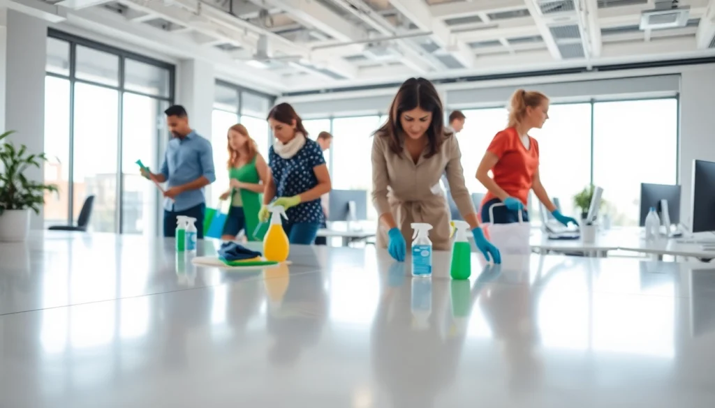 Cleaning services near me presented by a professional cleaning team in an office setting.