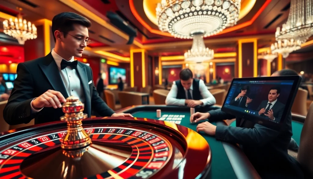 Man88 casino scene showcasing poker chips and a roulette wheel in an exciting gaming environment.