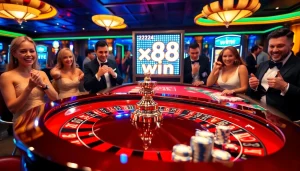 Experience the excitement of xx88 win at a vibrant casino table filled with chips and roulette.