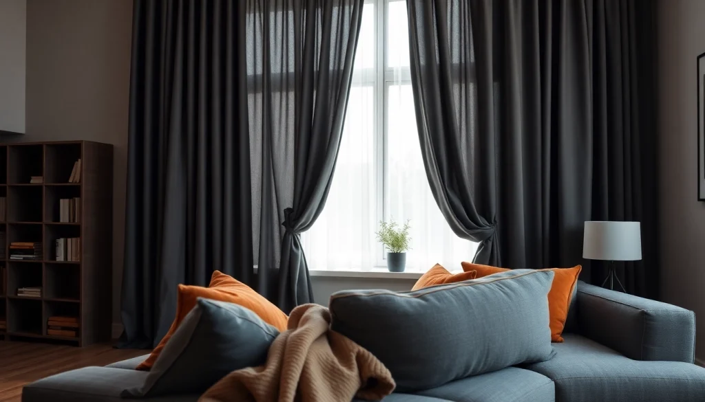 Verduisterende gordijnen creëren een gezellige sfeer in een moderne woonkamer.