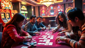 Experience Mahjong Ways 2 in action at this vibrant casino scene, where players enjoy high-stakes gameplay surrounded by chips and tiles.