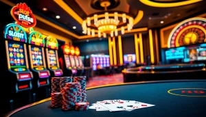 Nikmati kemenangan seru di mesin slot pulsa dalam suasana kasino yang menggembirakan.