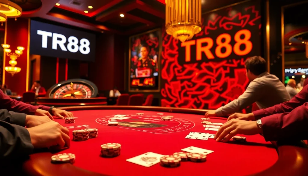 Experience high-stakes poker action in luxury at TR88 casino, showcasing vibrant gameplay.