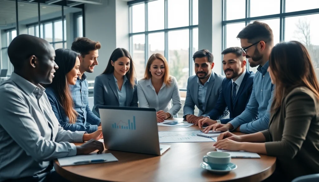 Diskusikan strategi investasi dengan deposit 1k di ruang pertemuan modern dengan suasana profesional.