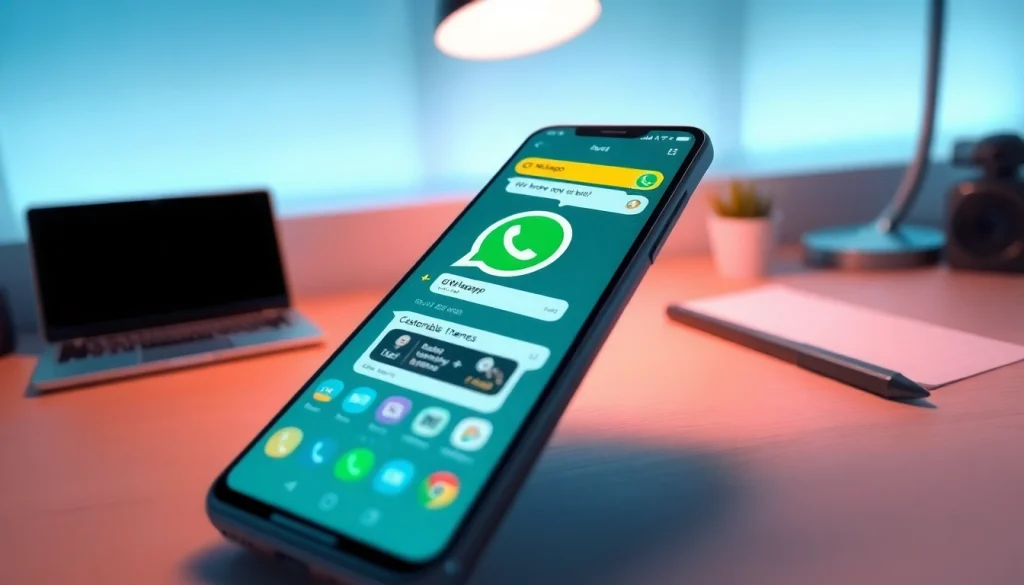 GB WhatsApp app interface displayed on a modern smartphone, showcasing customizable features.