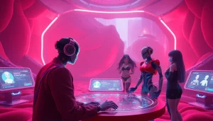 Engaging NSFW AI interaction in a vibrant digital environment with playful characters.