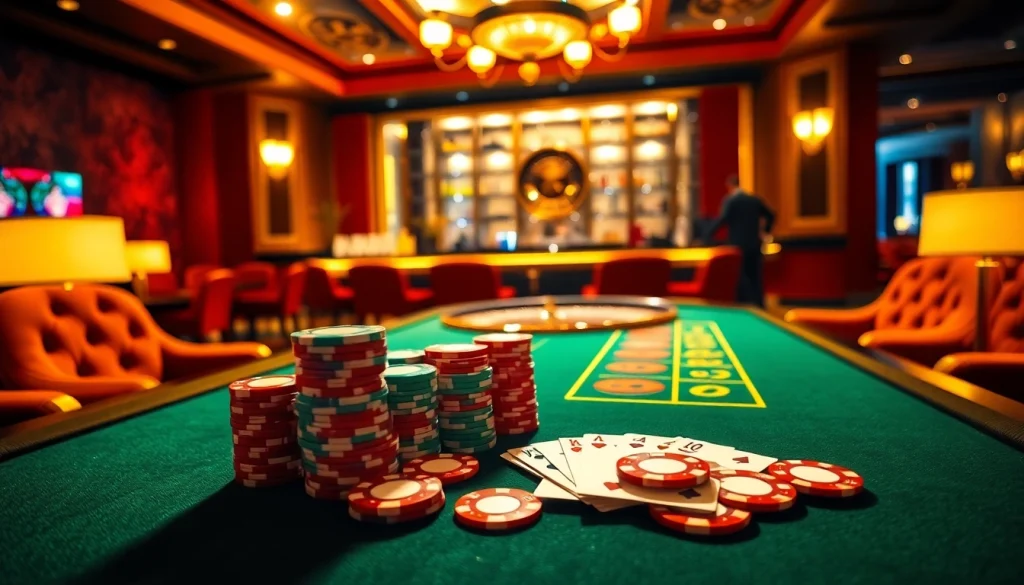 Exciting poker game at RR88 casino with colorful chips and vibrant atmosphere.