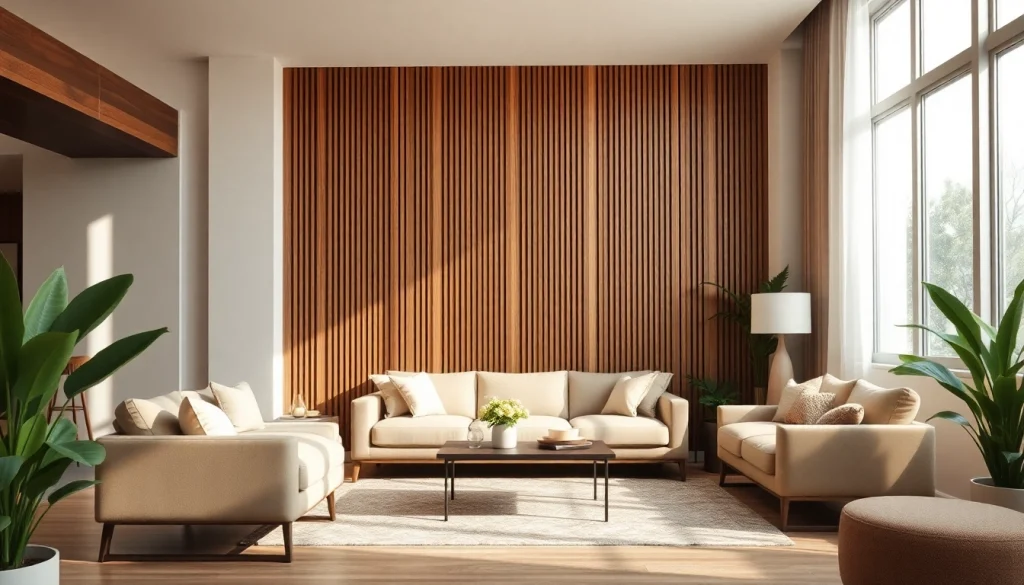 Transform your space with a stunning slatted wall design featuring warm wooden tones.