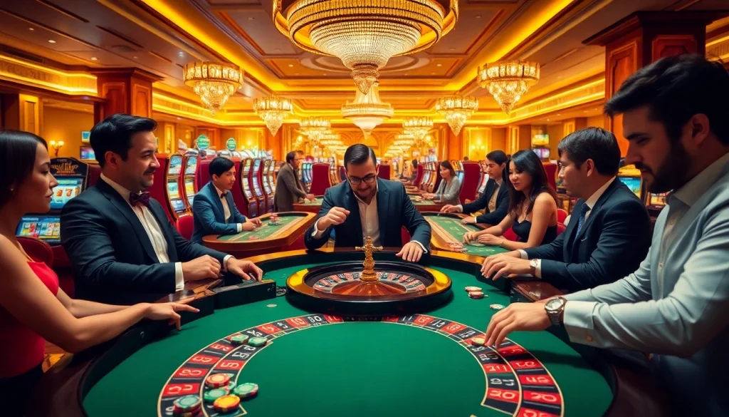 Players engaged in thrilling games at a luxurious casino representing hidden wiki official's energy and excitement.