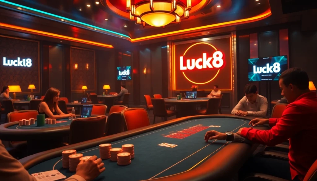 Players enjoying thrilling games at Luck8's luxurious online casino.