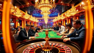 Experience the thrill of winning at Luckywin with glamorous poker tables and vibrant atmosphere.