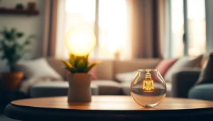 Bright a19 light bulbs illuminating a cozy home setting with a warm atmosphere.