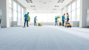 Showcasing commercial carpet cleaning techniques in a bright office environment with vibrant carpets.