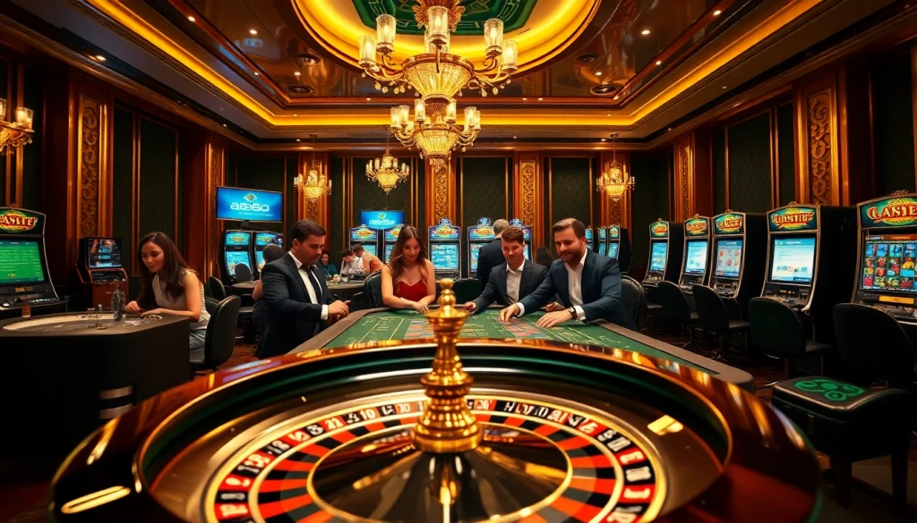 Engaging casino scene featuring af88.com with players enjoying roulette and poker games.