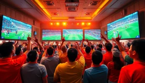 Exciting sports betting scene at 토토스토리 with fans cheering