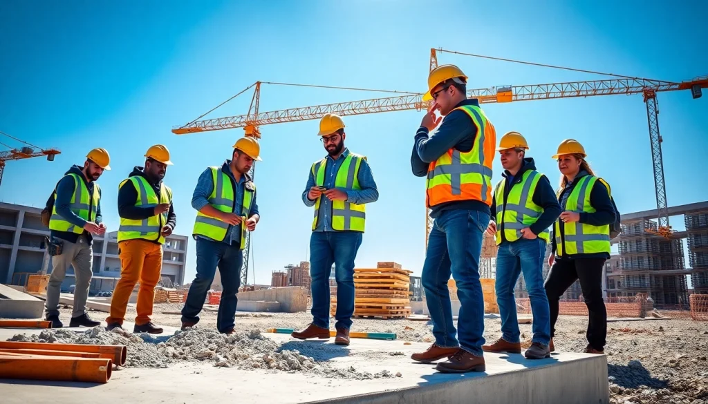 Boost your skills with construction training as workers focus on hands-on techniques at a lively construction site.