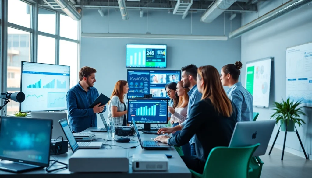 Klynt digital content creation team working collaboratively in a vibrant office environment.