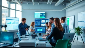 Klynt digital content creation team working collaboratively in a vibrant office environment.